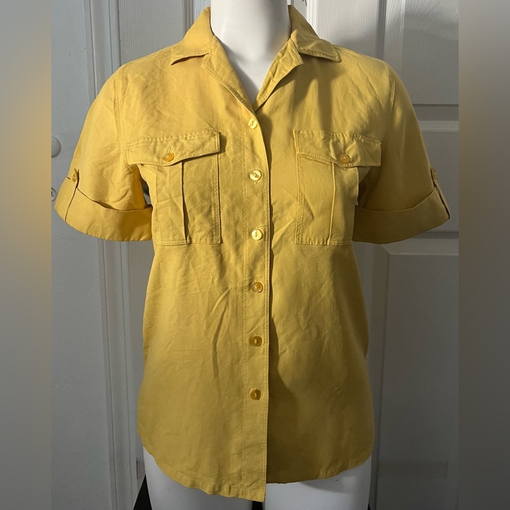 Anna and Frank Gold 100% Silk Button Blouse size Small